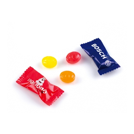 Mini caramelle rotonde. Confezione flowpack personalizzabile. 2,3 gr. Gusti assortiti W00033